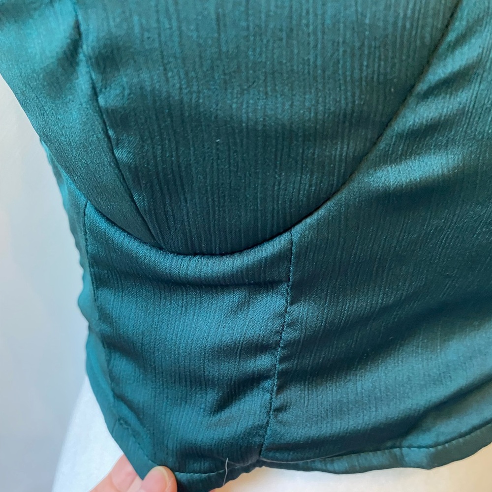 Emerald Green Satin Crop Bustier Bra Halter Going Out Top Medium Whimsygoth - Picture 3 of 12
